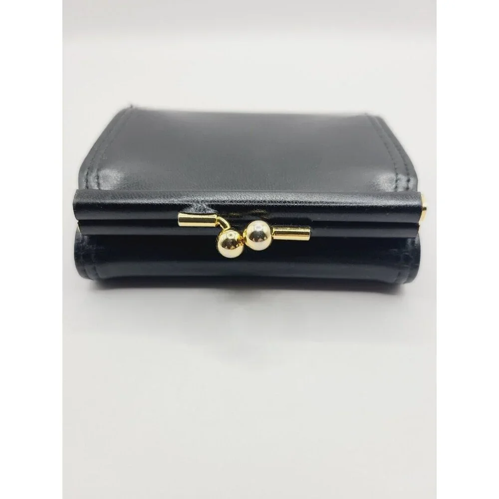 Liz Claiborne Wallet Black Women's Small Fold Out Faux Leather Kiss Lock - Picture 5 of 10